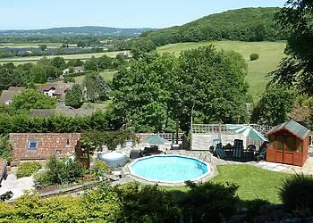 Beautiful views from the garden with hot tub and plunge pool
