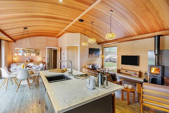 A cedar-clad lodge with a private hot tub in the Tanat Valley in Mid Wales