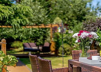 Dine al fresco with views of the pretty garden