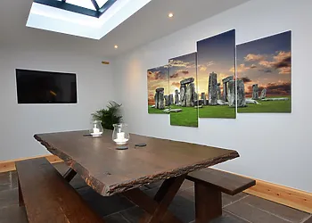 Dining area with large flatscreen TV