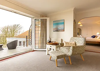 Seating area just off the main bedroom with sea view