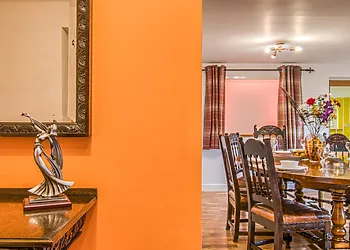 Contemporary colours, interesting artwork and features throughout