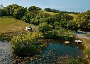 Aerial view of the landscaped grounds
