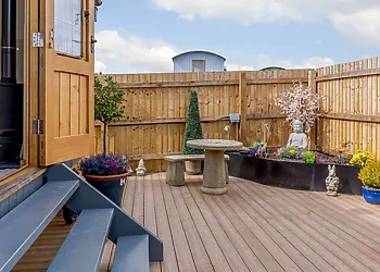 Private decked terrace and garden