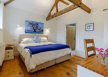 Super-king-size zip-and-link bedroom with a contemporary en-suite shower room