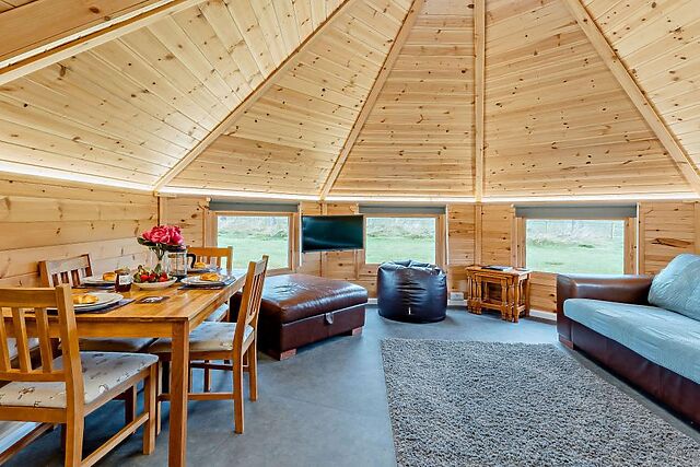This Lanarkshire cabin sits on a working farm, so keep the lead handy on walks past the sheep