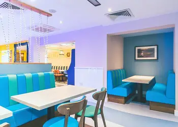 Blue restaurant area  
