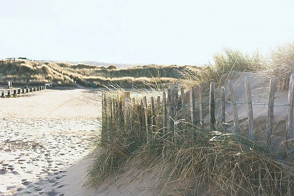 The sandy beach, 5 mins walk away